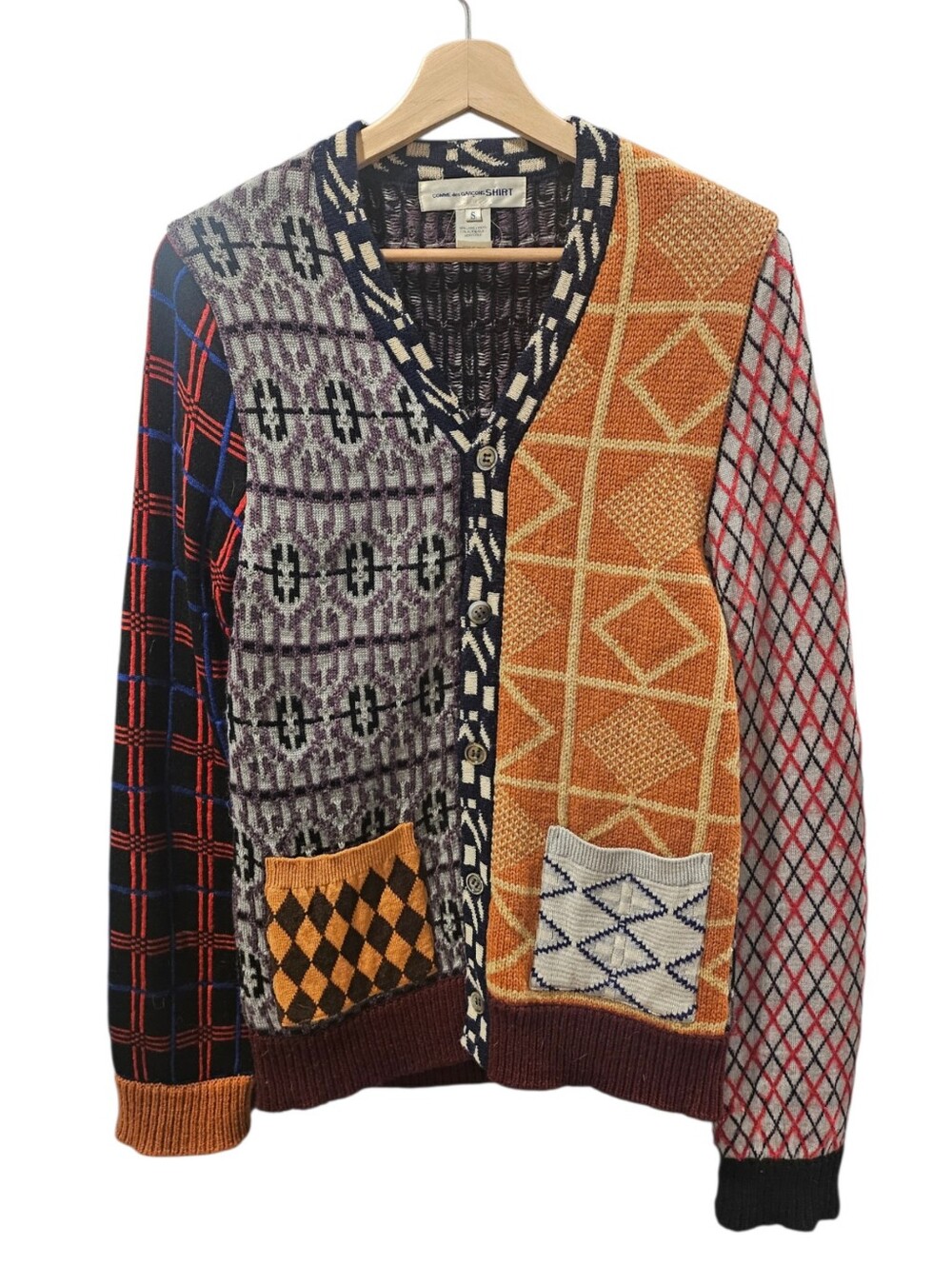 Comme des Garcons Men's Patchwork Cardigan - Orange, Black, Gray, Blue Size S